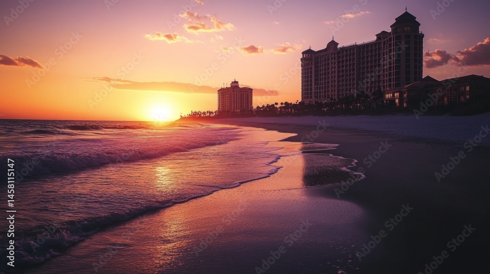 Beach Sunset with Hotels