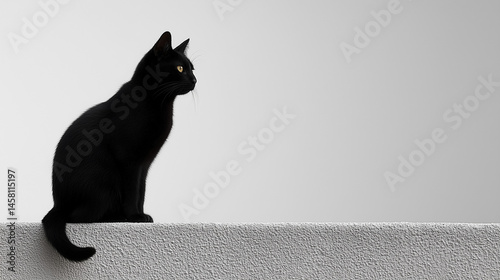 Sleek Black Cat in Contempl...