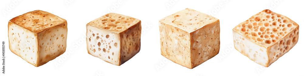 Assortment of various cheese cubes with different textures Assortment of various cheese cubes with different textures