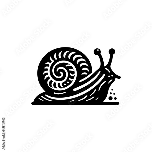 Simple monochrome vector icon of a snail featuring spiral shell and antennae in a contemporary, stylized design