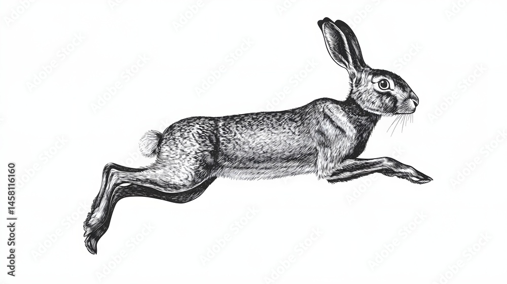 Obraz premium Detailed vintage illustration of a leaping hare.