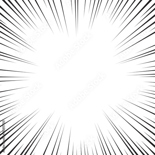 Comic book white and black radial lines background. Superhero action, explosion background, manga speed frame, vector illustration
