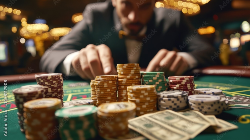 Casino Game of Poker with Chips and Money