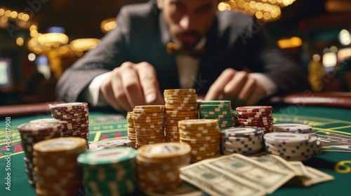 Obraz na płótnie Casino Game of Poker with Chips and Money w salonie