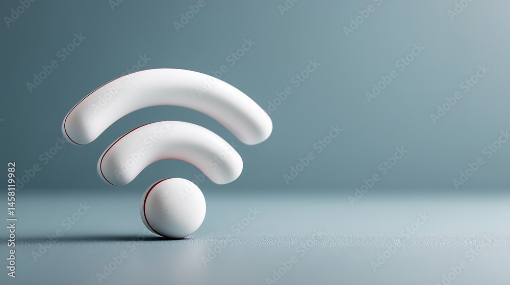 Obraz premium Wireless Connectivity Icon: A pristine, three-dimensional Wi-Fi icon, symbolizing seamless connectivity and the power of wireless communication. Set against a serene backdrop.