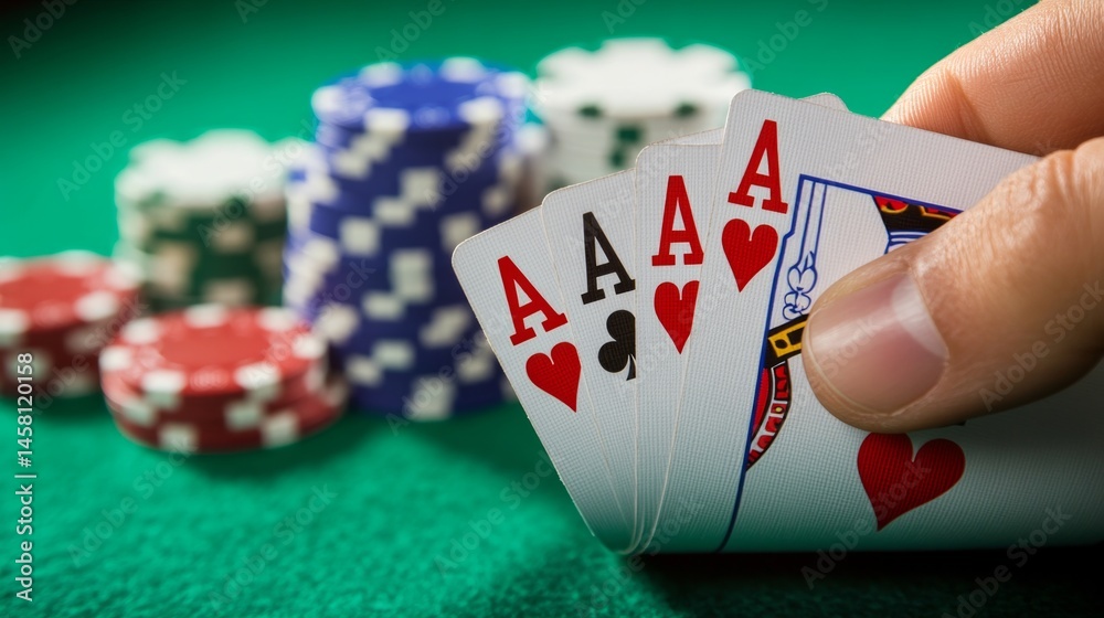 Four Aces Poker Hand on Green Table