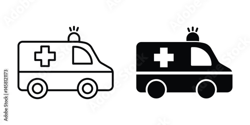 Ambulance vector icon set, Flashing ambulance car vector, ambulance service icon, Emergency van sign.