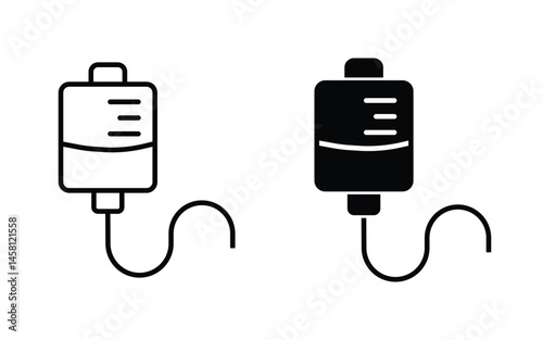IV drip bag icons set Flat art in black and white. infuse icon. medical clinic healthcare treatment. vector illustration. 
