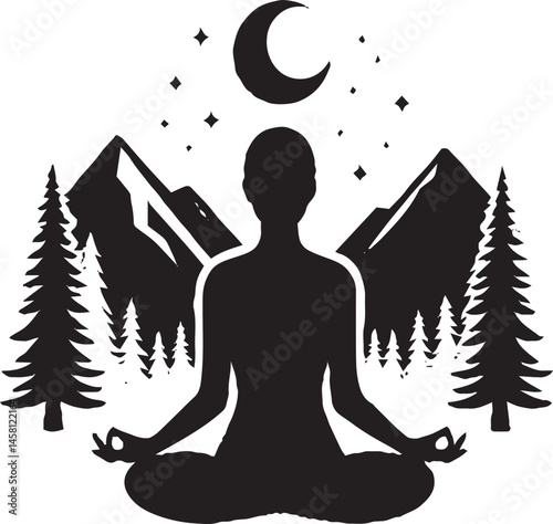 Meditative Silhouette in Front of Traditional Asian Architecture – Peaceful Zen Scene