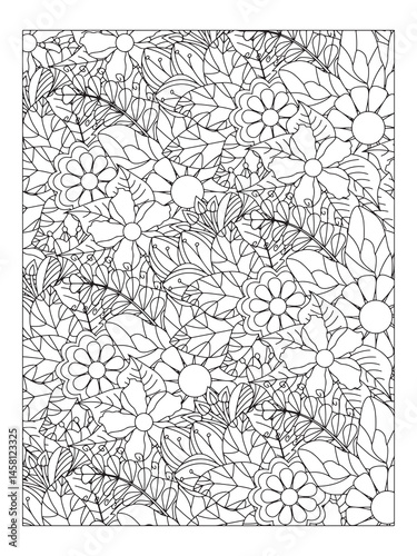 Flower pattern. Vector doodle flowers in black and white. Page adult coloring book. Coloring Flower Page.
