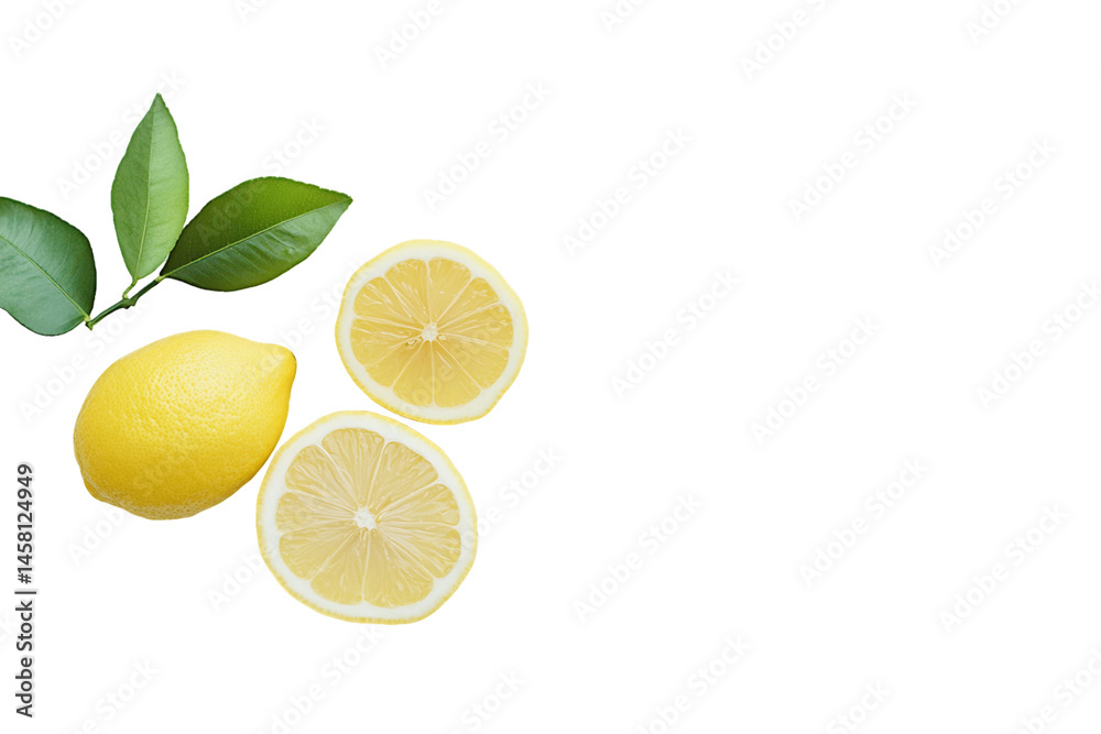 Fresh Yellow Lemons with Green Leaves on Transparent Background, PNG Fresh Yellow Lemons with Green Leaves on Transparent Background, PNG