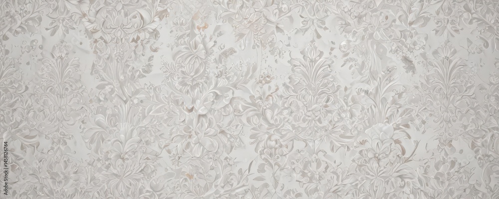 Obraz premium Intricate white damask floral wallpaper, elegant texture , flower, white