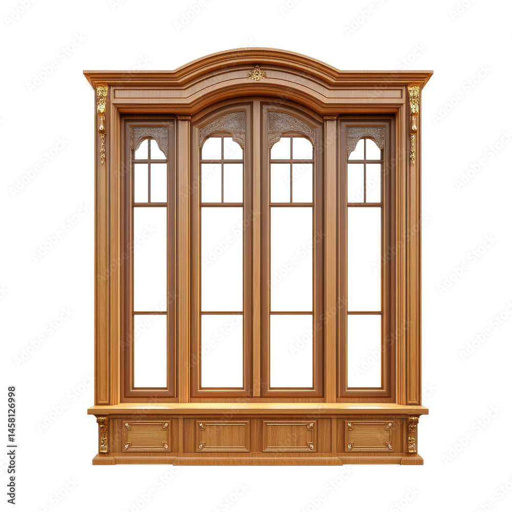 Elegant wooden window with intricate carvings and multiple panes, showcasing classic design that enhances any architectural style. warm tones of wood add touch of sophistication and charm Elegant wooden window with intricate carvings and multiple panes, showcasing classic design that enhances any architectural style. warm tones of wood add touch of sophistication and charm