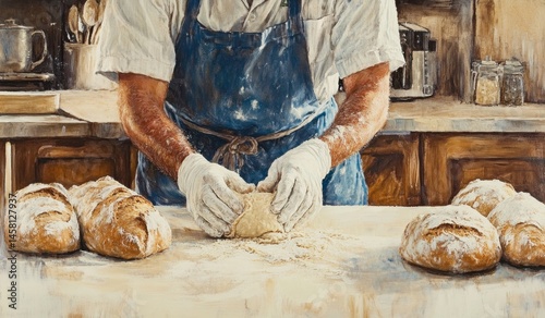 Artisan Baker Shaping Dough in a Country Kitchen