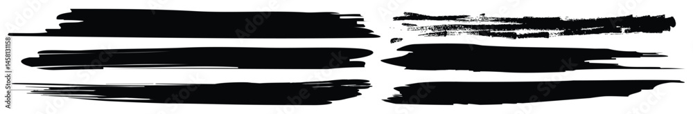 Black Brush Stroke Design Set Featuring Grunge Textures and Bold Hand Drawn Elements for Abstract Art and Graphic Projects