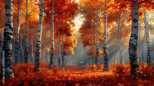 Bright autumn trees and path 4k resolution background image