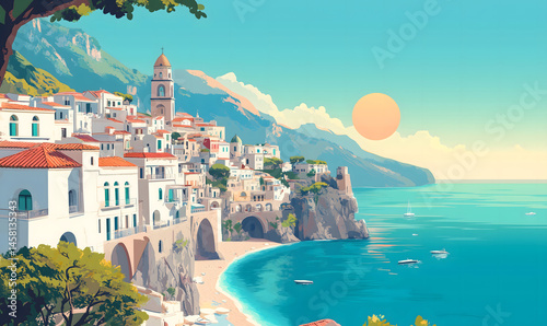 Amalfi coast scenery Italy beautiful, presentation pictures, Illustration, Generative AI