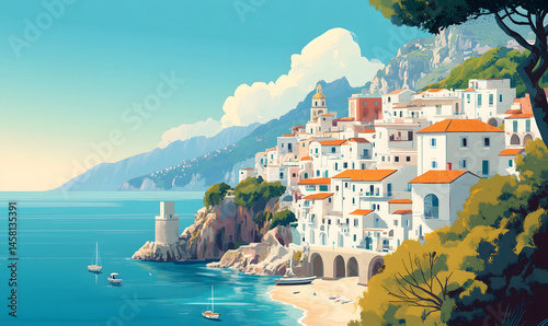 Amalfi coast scenery Italy beautiful, presentation pictures, Illustration, Generative AI