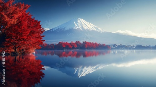 Mt Fuji Autumn Reflection.