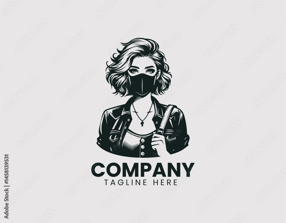 Fototapeta premium Stylish Young Woman Casual Wear Face Mask Vector Logo Design