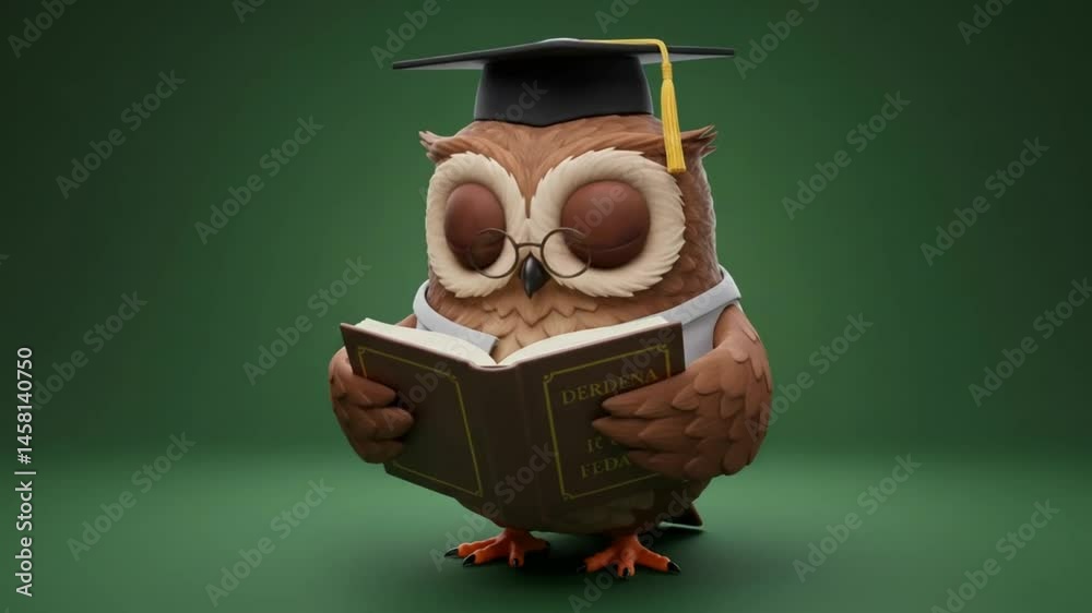 Wise cartoon owl reading a book