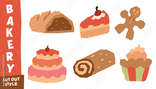 Colorful cakes and sweets cut-out vector illustration, great for children’s prints, party decor, and dessert menus.