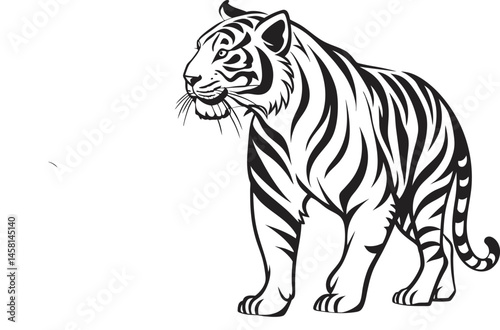 Cartoon wild animal vector illustration of a white tiger, a feline mammal with black stripes, isolated as art of nature