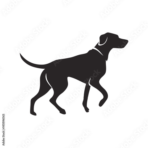 Black silhouette dog vector illustration, loyal pet design in minimalist style, representing animals, canines, and pets