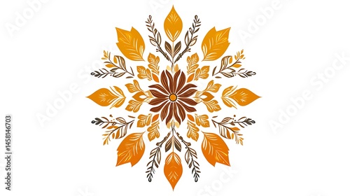 Decorative floral mandala with blue and orange hues high resolution image