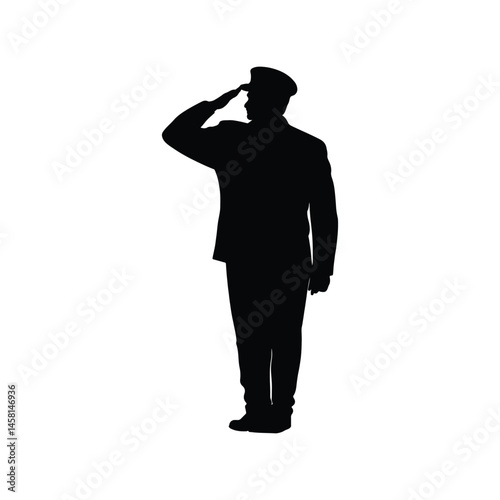 Veteran saluting silhouette vector illustration, military tribute figure symbolizing honor, service, patriotism, and respect