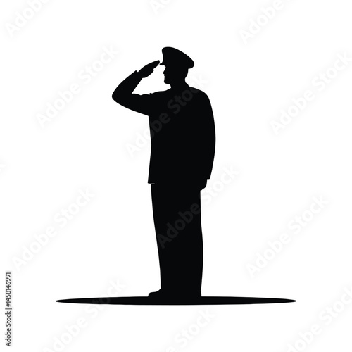 Veteran saluting silhouette vector illustration, military tribute figure symbolizing honor, service, patriotism, and respect