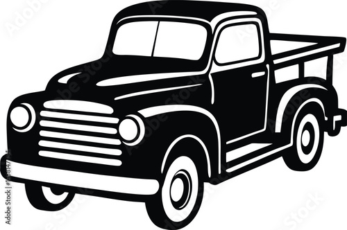 This is a vector illustration of an old, red, vintage pickup truck, isolated on white, a classic auto for transportation