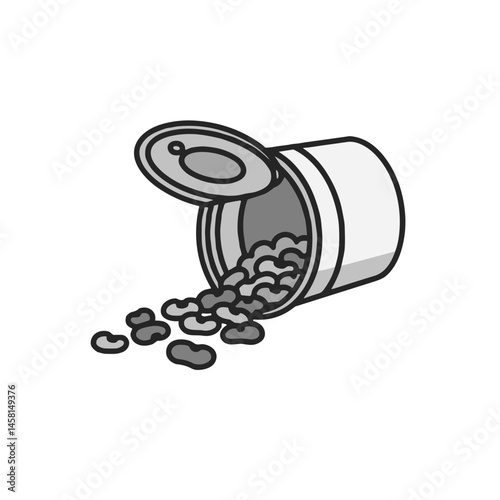 Open can spilling beans on a white background  