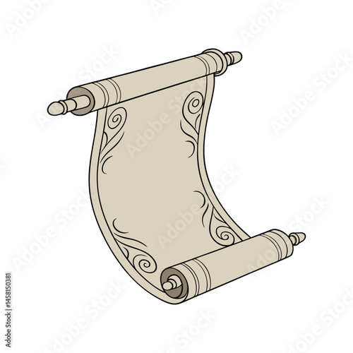 Vintage blank scroll vector illustration, antique paper design with curled edges, classic parchment for decorative use and text