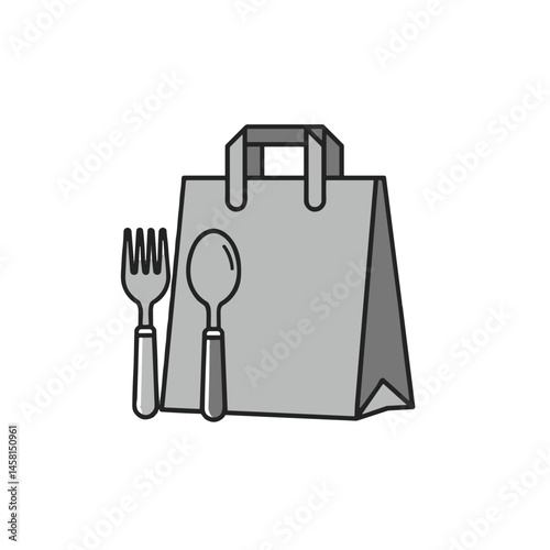 Takeout bag with fork and spoon illustration  