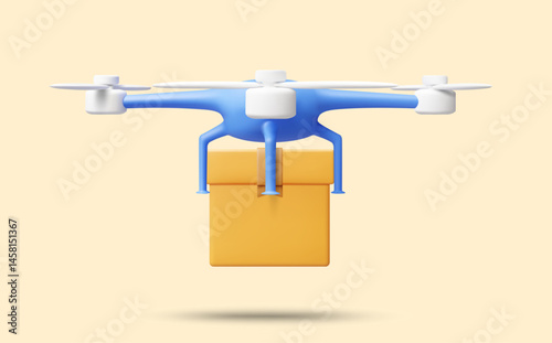3D Illustration Vector Render Icon Drone Flying Transporting Parcels, Autonomous Freight Transport Concept Fast Delivery, Modern Logistics Innovation, Ecommerce, Logistics, Transport Promotion
