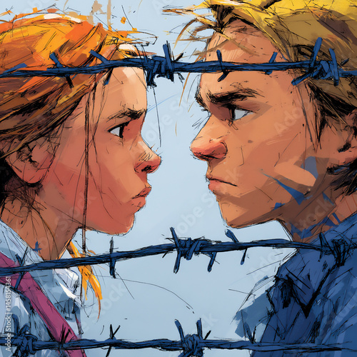 a clean digital illustration showing two individuals with sharp thorns and barbs extending towards each other, representing hurtful communication