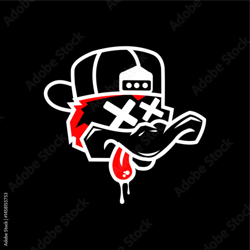 Urban Cartoon Duck Head with Cap and X Eyes – Vector Illustration

