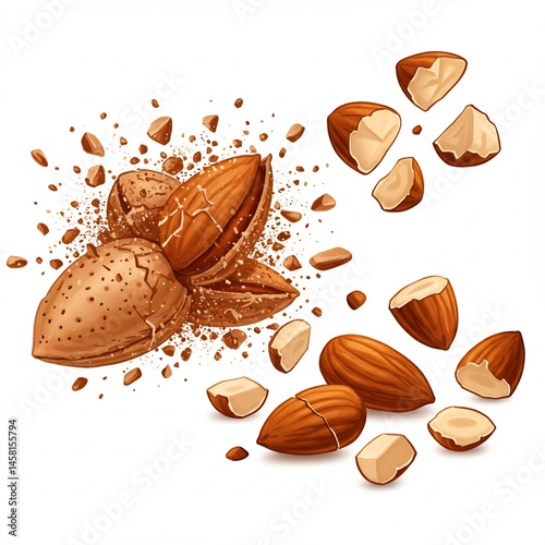 砕けるアーモンド 躍動感あふれる茶色 高画質