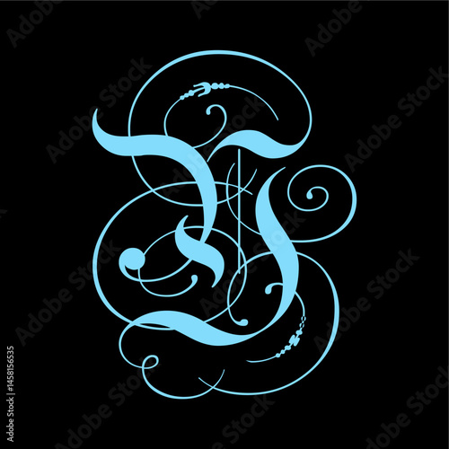 Elegant Blue Swirl Ornament on Black Background
