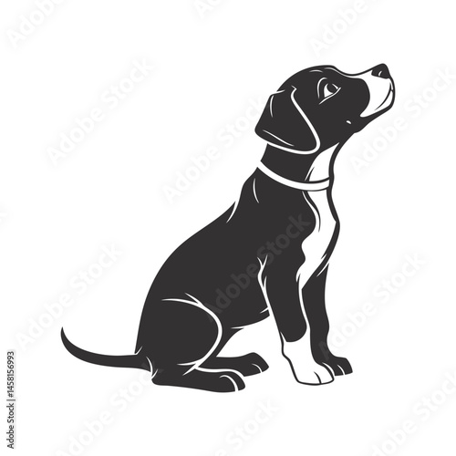 Cute puppy silhouette vector illustration, adorable and playful canine pet, animal
