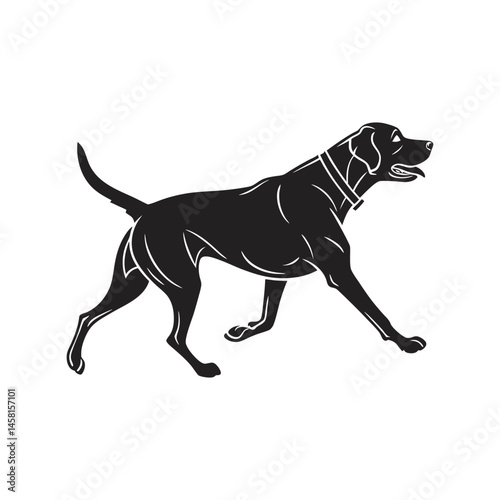 Dog running silhouette black vector illustration, dynamic motion of canine pet in sprint pose