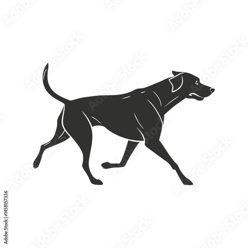 Dog running silhouette black vector illustration, dynamic motion of canine pet in sprint pose