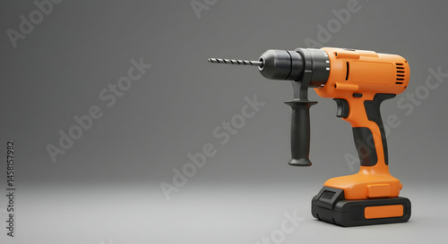 Bright Orange Cordless Power Drill on a Gray Background