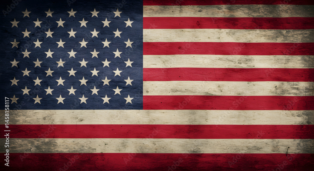Naklejka premium Vintage American Flag with Distressed Texture on Rustic Background