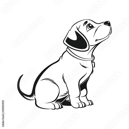 Cute puppy silhouette vector illustration, adorable and playful canine pet, animal