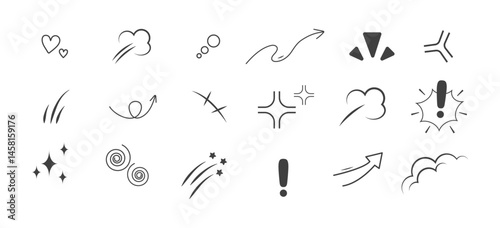 Anime Emotion effect collection. Doodle manga big set. Character emotion symbols. Vector illustration.