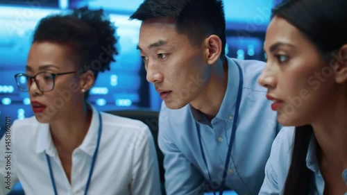group of business people at office, 4k video of working late on a computer in an office.