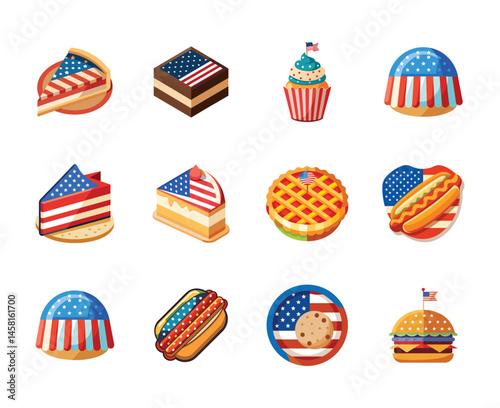 Fast Food Icons Bundle  Burger, Pizza, Fries, Soda Vector Set ,4th of July icons