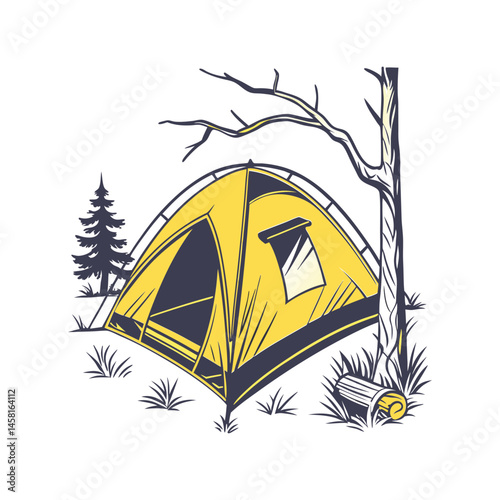 Camping tent vector illustration, outdoor shelter, hiking, travel, adventure, campsite, and nature design